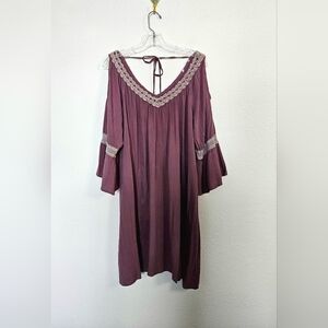 Mauve, Purple Mini Dress With Crochet Trim